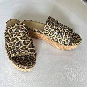 Leopard Print Cork Wedge Mules Sandals Slip-On Platform Espadrilles 7.5 M